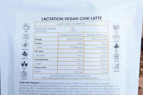 Lactation Chai Latté (Vegan Friendly) close-up Lactation Chai Latté (Vegan Friendly) close-up